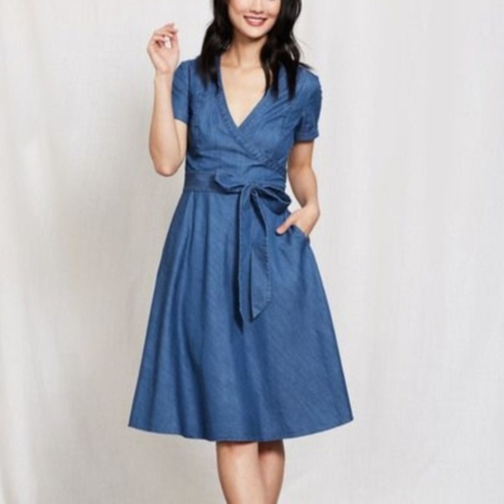Boden denim wrap dress sz 14 - Picture 1 of 4
